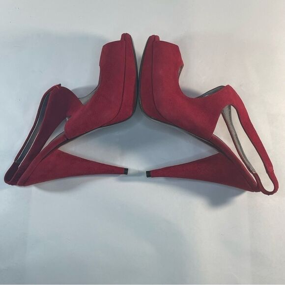 Miu Miu Red Suede Peep Toe Slingback Platform Sandals Size 38.5 Cone Heels - Picture 3 of 12